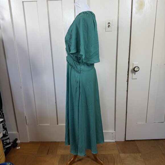 Chelsea28 Dress L Large Dark Green Short Flutter Sleeve Midi Festive Party - Picture 4 of 10